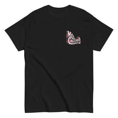 Black Moreland Choppers signature Chopper Tee showcasing iconic motorcycle design, representing Solana Beach's biking heritage.