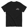 Moreland Choppers signature black t-shirt featuring a detailed design of a skeleton riding a chopper, embodying the adventurous spirit of Solana Beach's motorcycle heritage.